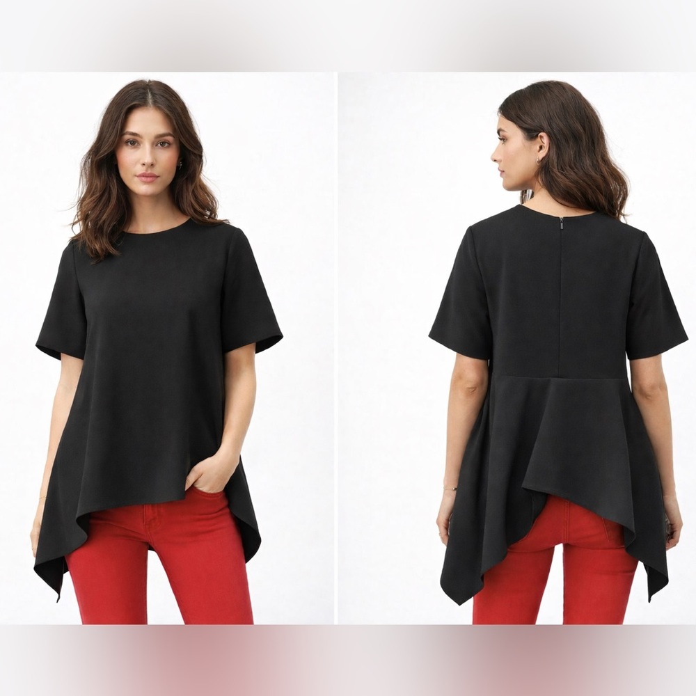 Gracia Black‎ Asymmetric Tunic Top Sz. S